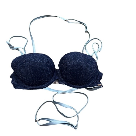 Victoria's Secret PINK Date Push-Up‎ UW Multiway Bra 36D Navy Lace w Blue Straps - Picture 1 of 5